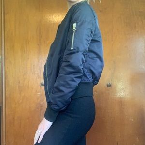 TOPSHOP Cropped Bomber Jacket in Midnight Blue- Size M